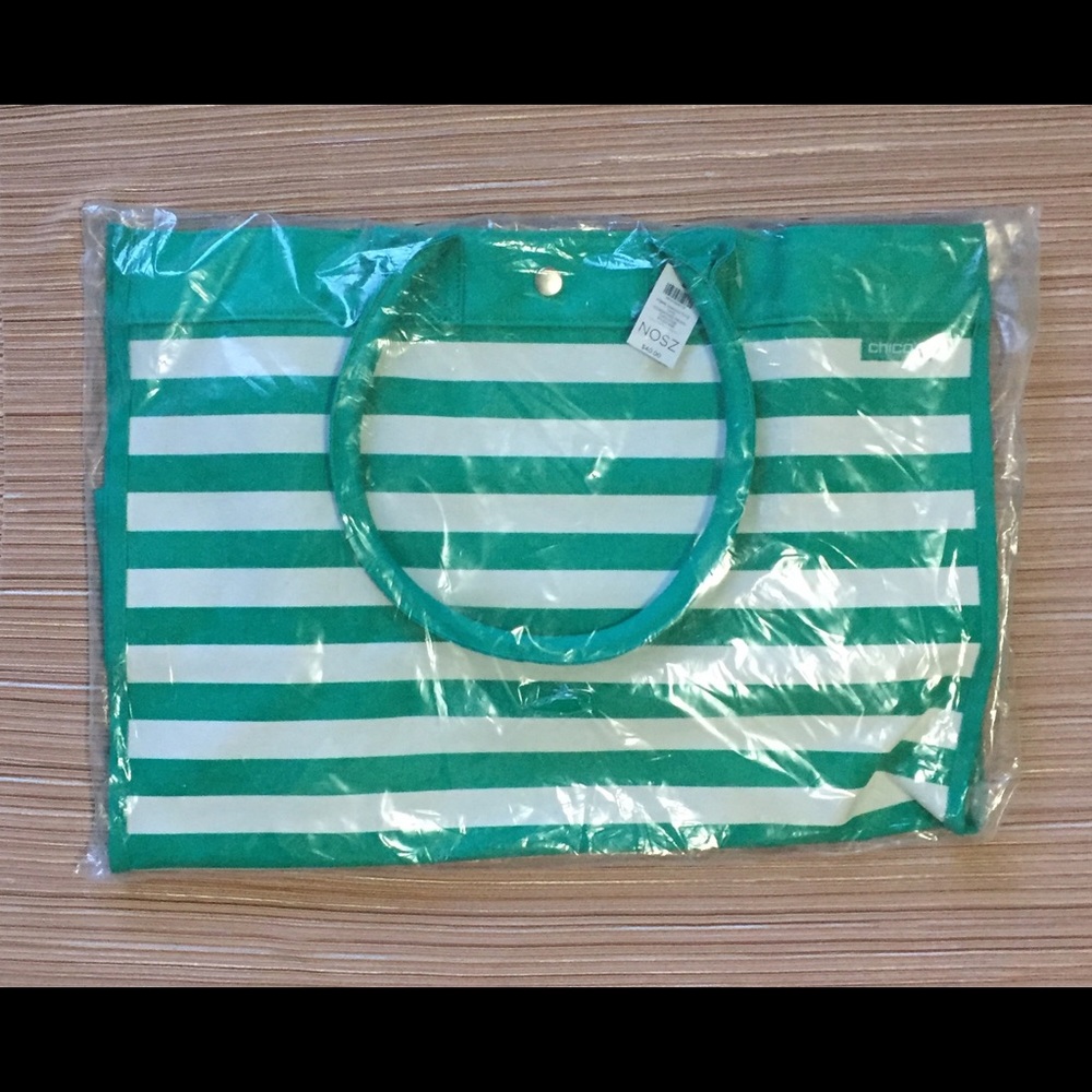 Chico’s Turquoise Striped Canvas Beach Bag Tote